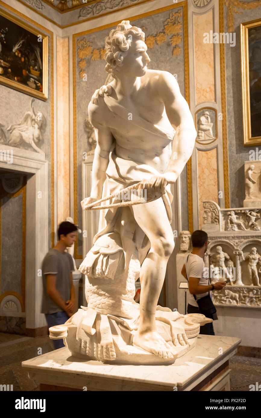 Rom, Italien, 24. AUGUST 2018: Gian Lorenzo Bernini Meisterwerk, David, datiert 1624 Stockfoto