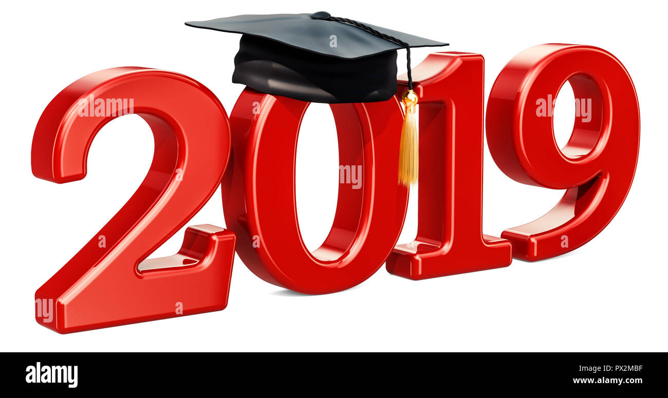 Absolvent 2019, rote Inschrift. 3D-Rendering Stockfoto