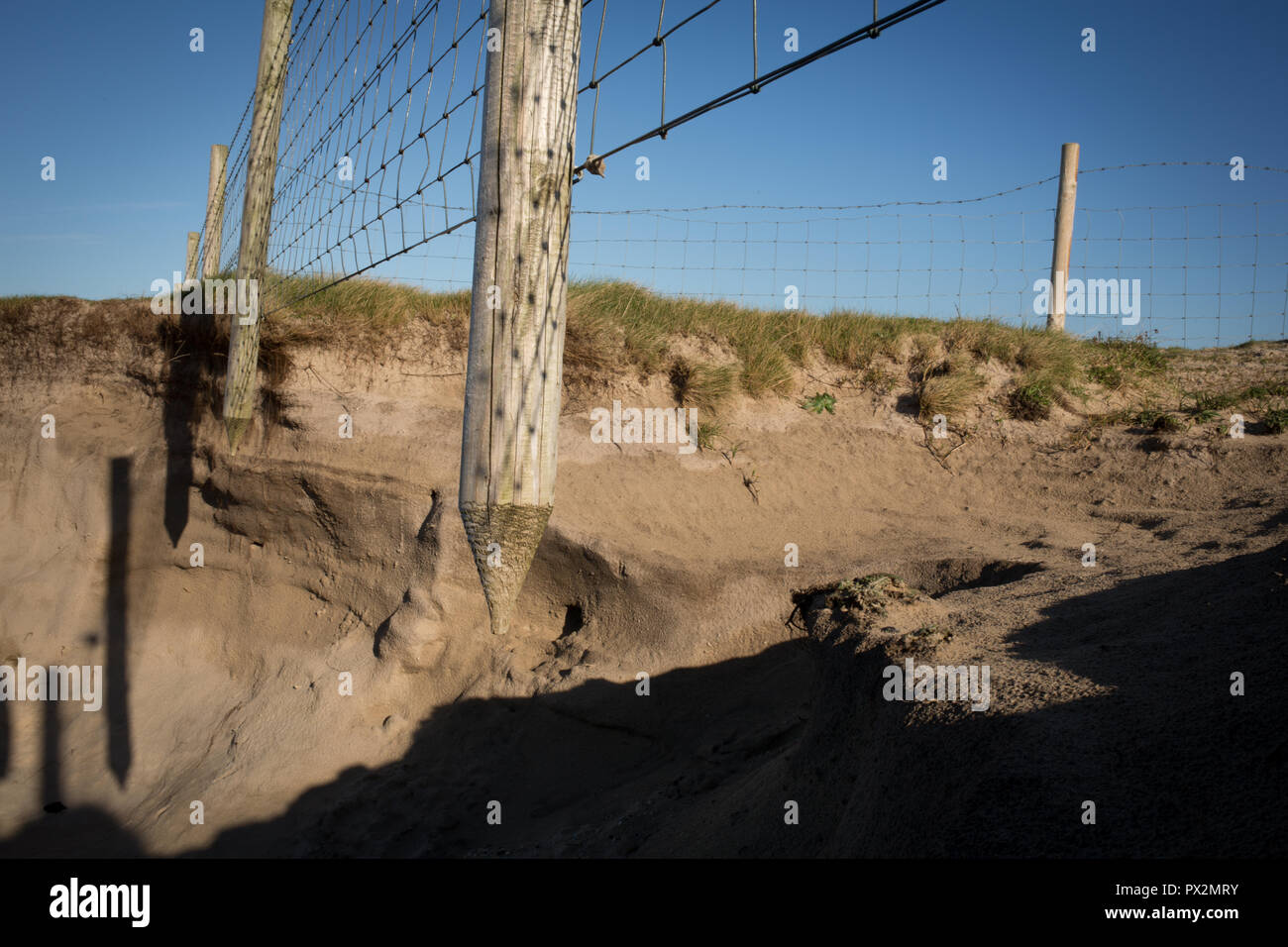 Erosion des Landes auf Machir, Bucht, Islay, Schottland. Stockfoto