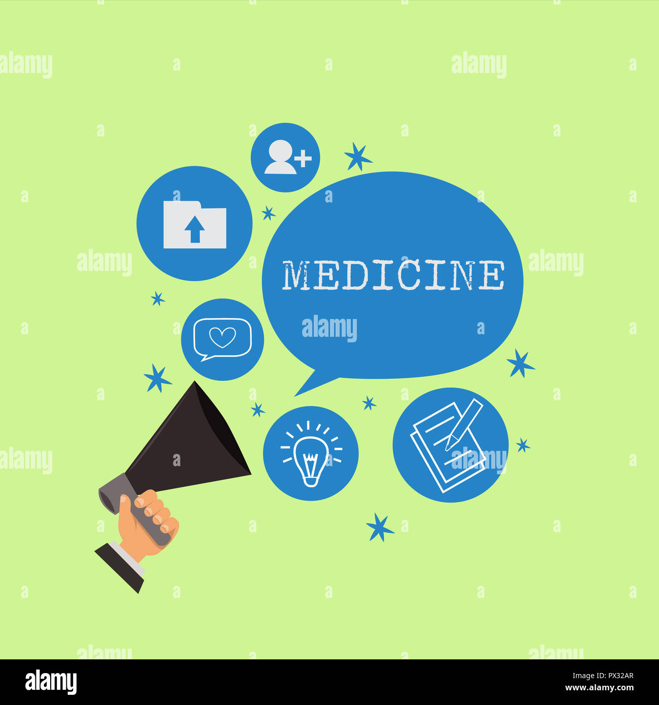 Wort schreiben Text Medizin. Business Konzept für einen Stoff oder eine Zubereitung in der Behandlung von Krankheiten verwendet. Stockfoto
