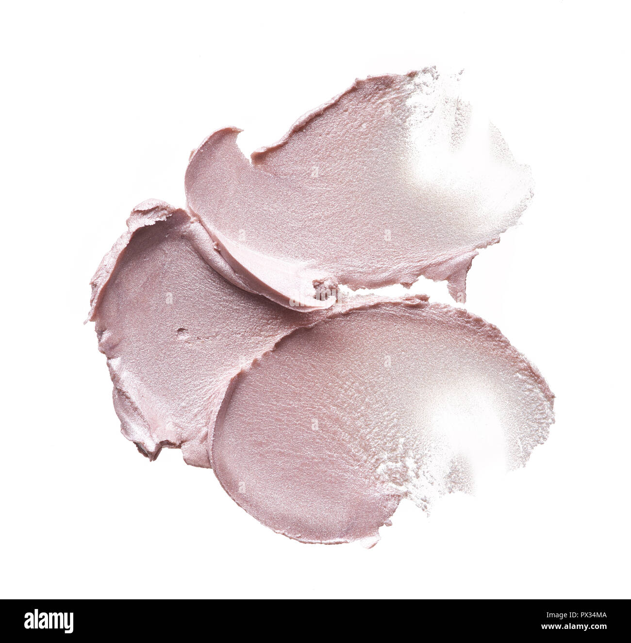 Rosa Make-up Verschmieren der cremige Foundation auf weißem Hintergrund. Rosa cremige Foundation Textur Hintergrund Stockfoto