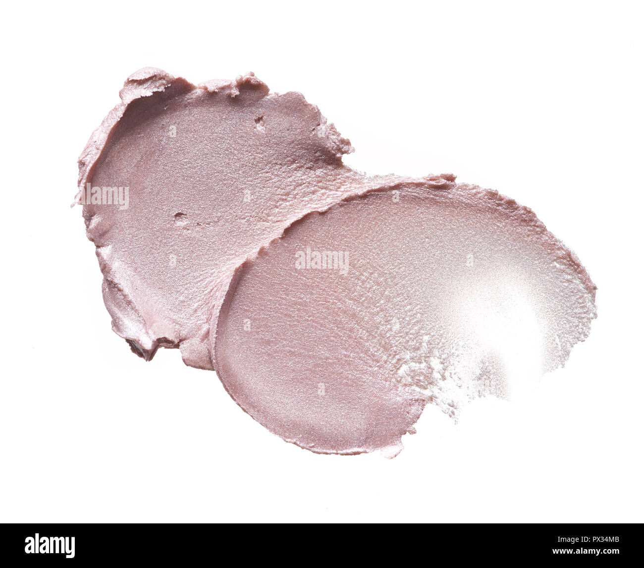 Rosa Make-up Verschmieren der cremige Foundation auf weißem Hintergrund. Rosa cremige Foundation Textur Hintergrund Stockfoto