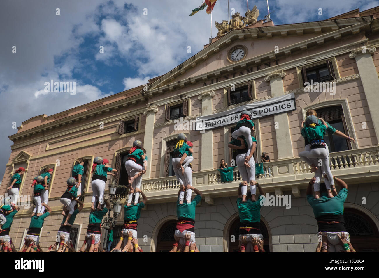Menschliche, Burgen, Castell, gebildet, erstellt, eine, traditionelle, kulturelle Erbe, der, Sabadell, Haupt, Quadrat, Barcelona, Katalonien, Katalonien, Spanien, Spanisch, Europa, Europäische Stockfoto