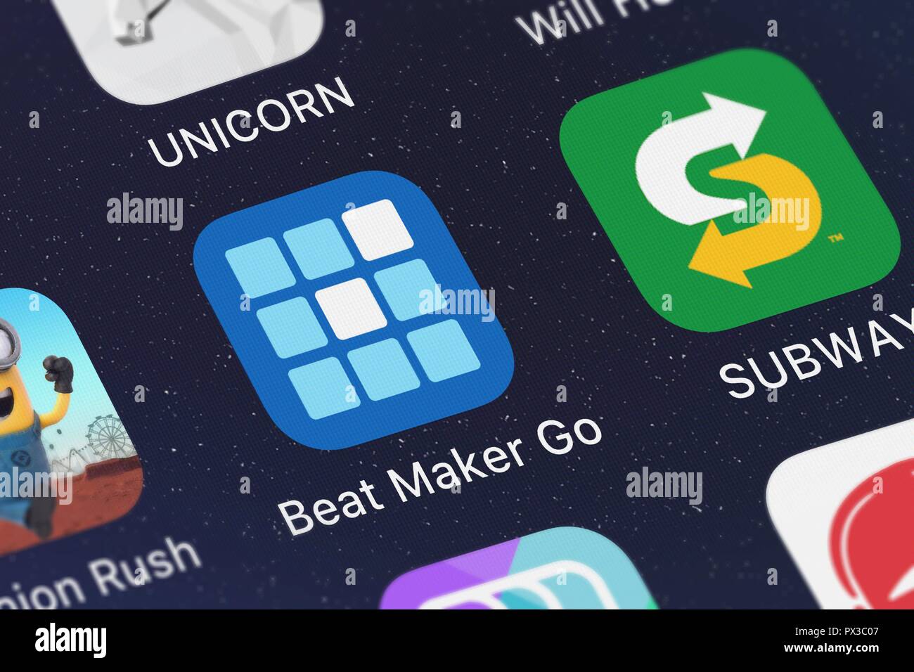 London, Großbritannien, 19. Oktober 2018: Symbol der mobile App Beat Maker Gehen - machen Musik aus Gismart auf einem iPhone. Stockfoto