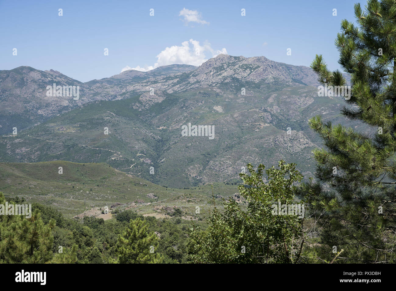 Berge rund um die Stadt von Corte. Góry w okolicy miasta Corte. Stockfoto