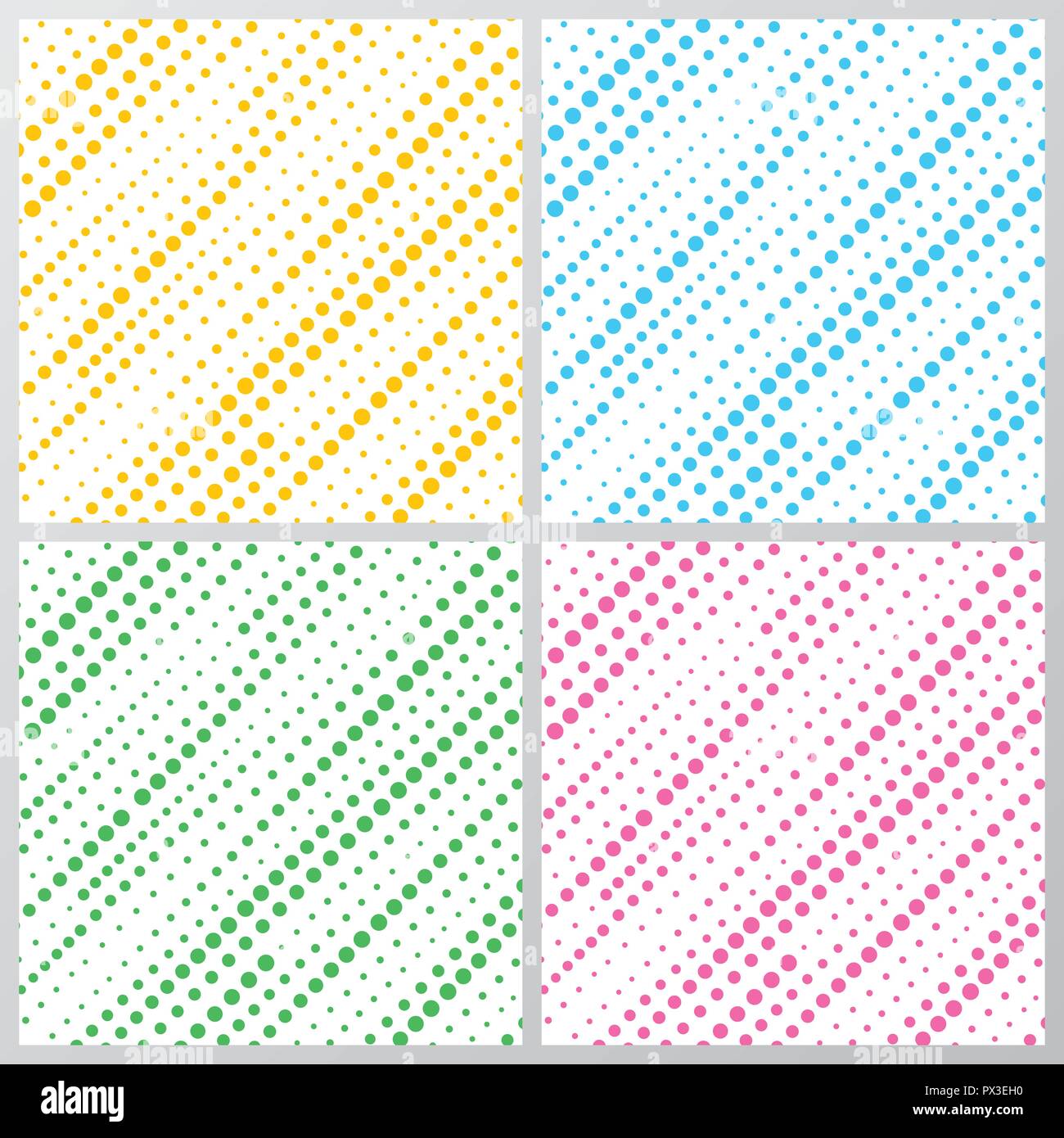 Abstrakte gelb, blau, grün, pink gepunktete Streifen diagonal Muster auf weißem Hintergrund. halftone Textur. Vector Illustration Stock Vektor