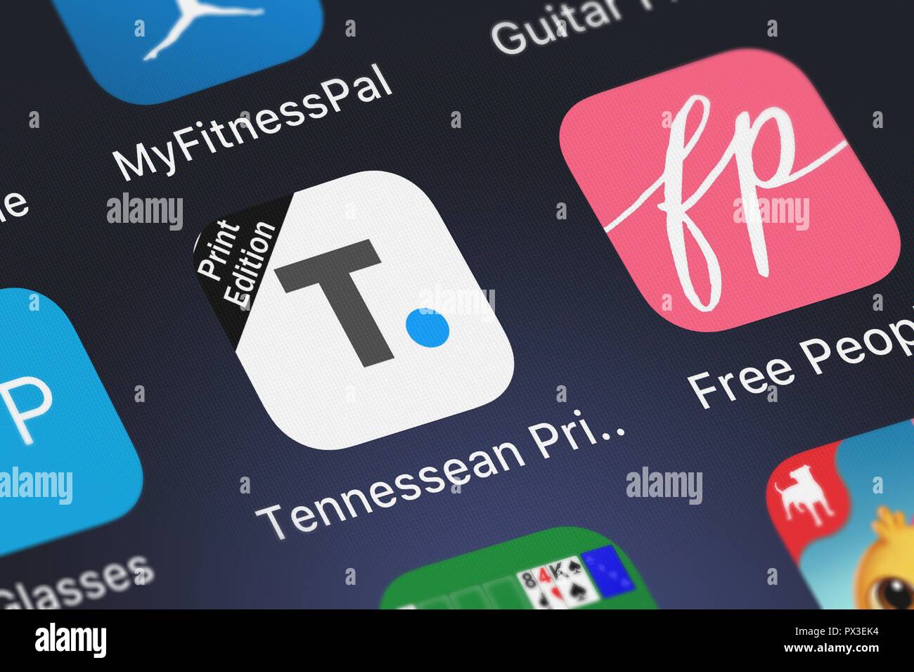 London, Großbritannien, 19. Oktober 2018: Symbol der mobile App das Tennessean Print Edition von Gannett auf einem iPhone. Stockfoto