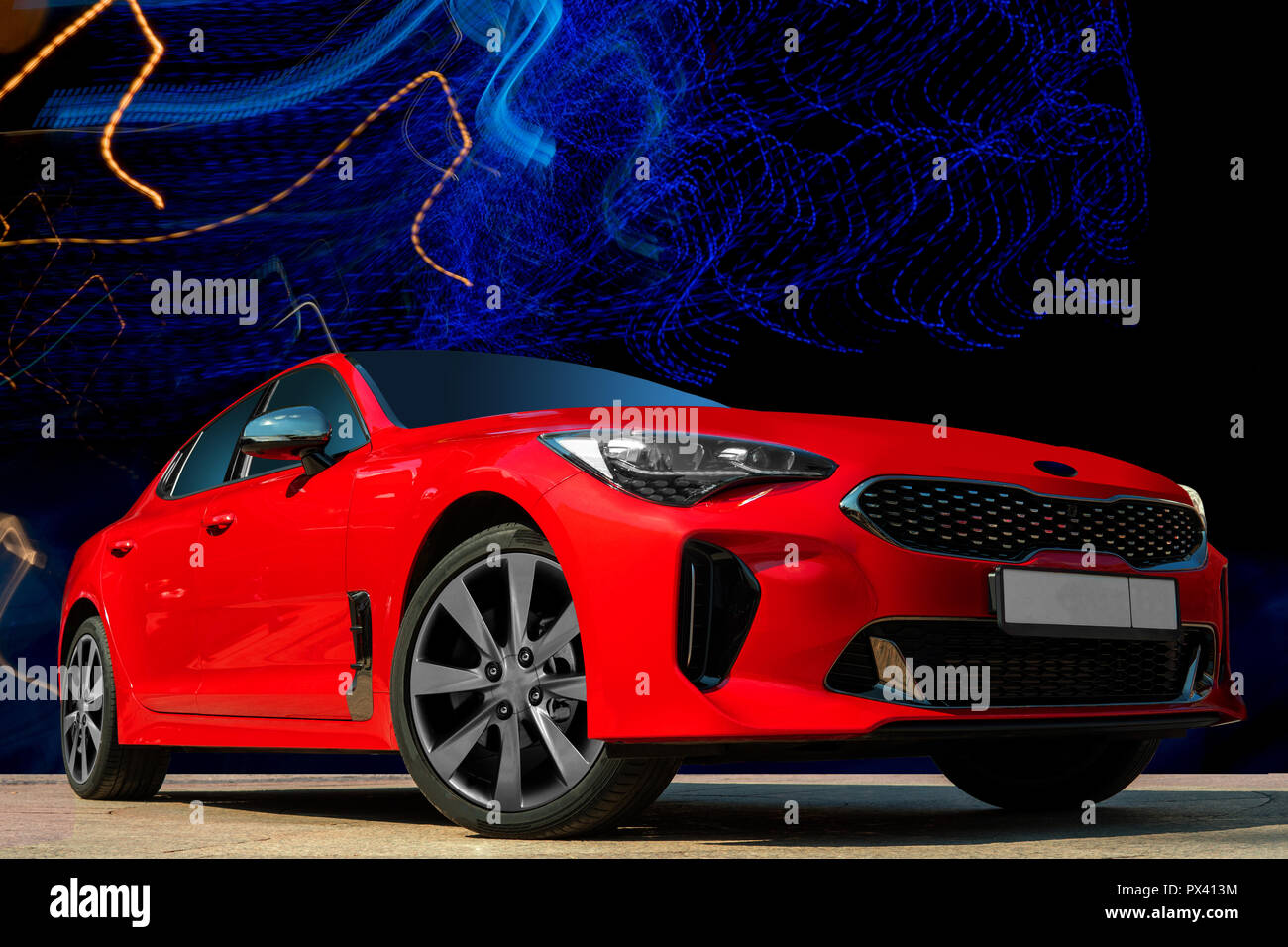 Rotes Auto Auf Einem Schwarzen Hintergrund Stilvolles Modernes Helles Bild Des Autos Fur Design Losungen Stockfotografie Alamy