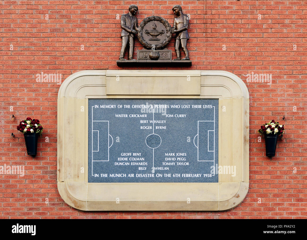 München Air Crash Memorial, Old Trafford, Manchester, UK Stockfoto