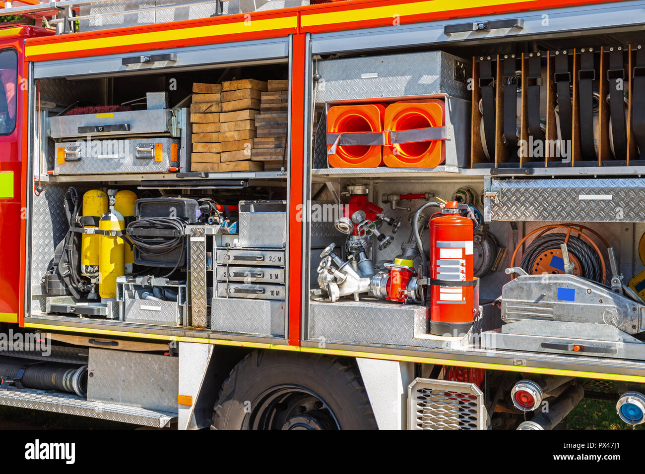 Innenansicht eines deutschen fire truck Stockfoto