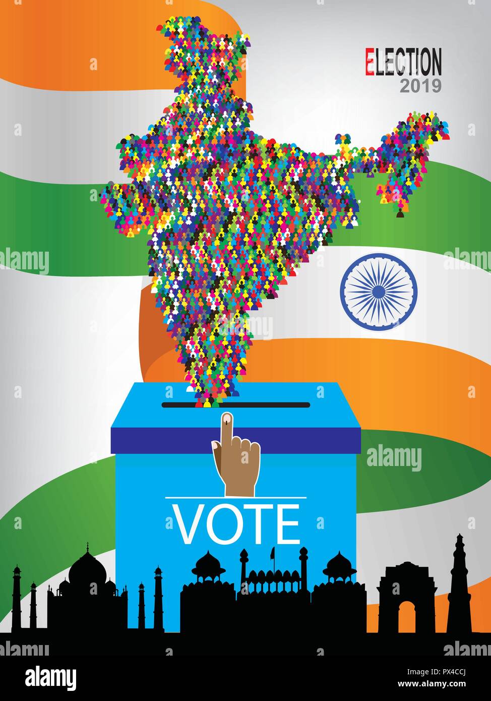 Indien allgemeine Wahl 2019. Stock Vektor
