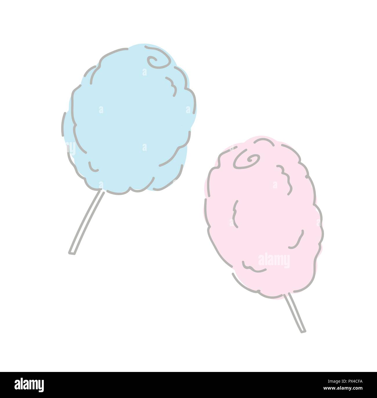 Zuckerwatte 2 Stück blau und rosa Flauschige Bonbons Vektor-illustration isoliert auf weiß gesetzt Stock Vektor