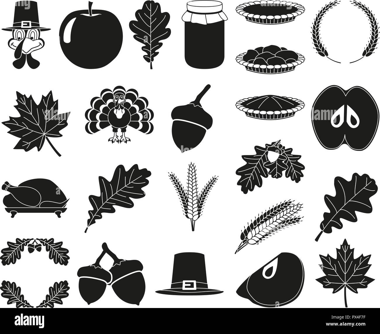 23 schwarzen und weißen Thanksgiving Elemente einstellen Stock Vektor