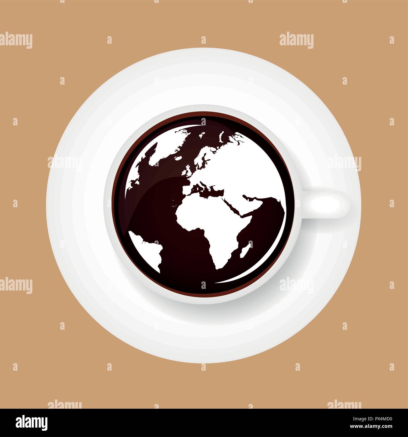 Weltkarte in Kaffee Tasse Vektor-illustration EPS 10. Stock Vektor