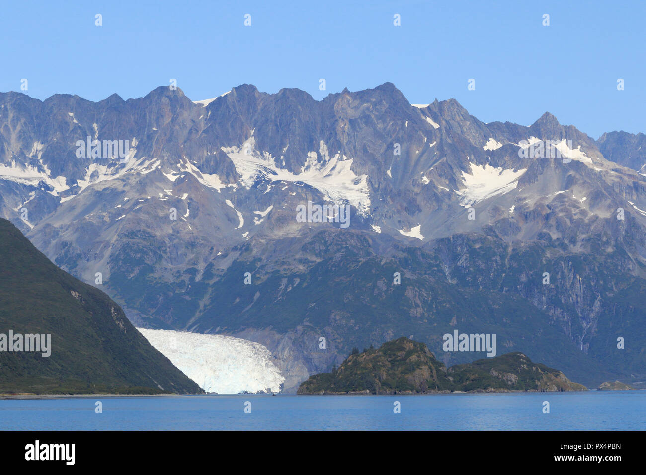 Ansicht der Aialik Gletscher von Aialik Bay in der Nähe von Seward, Alaska Stockfoto