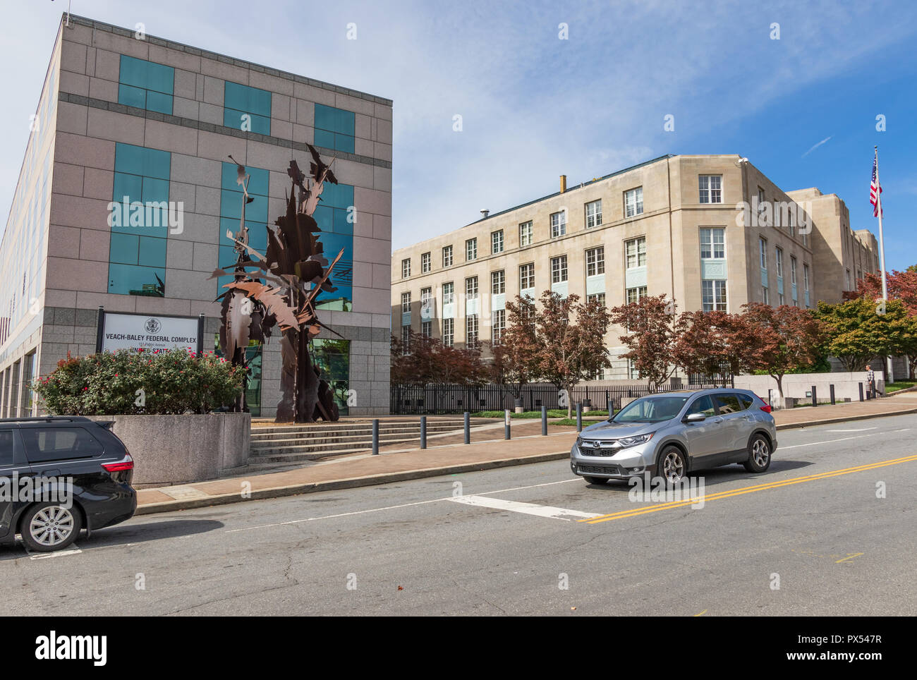 ASHEVILLE, NC, USA -10/17/18: Veach-Baley Bundesgericht und Komplex in der Innenstadt. Stockfoto