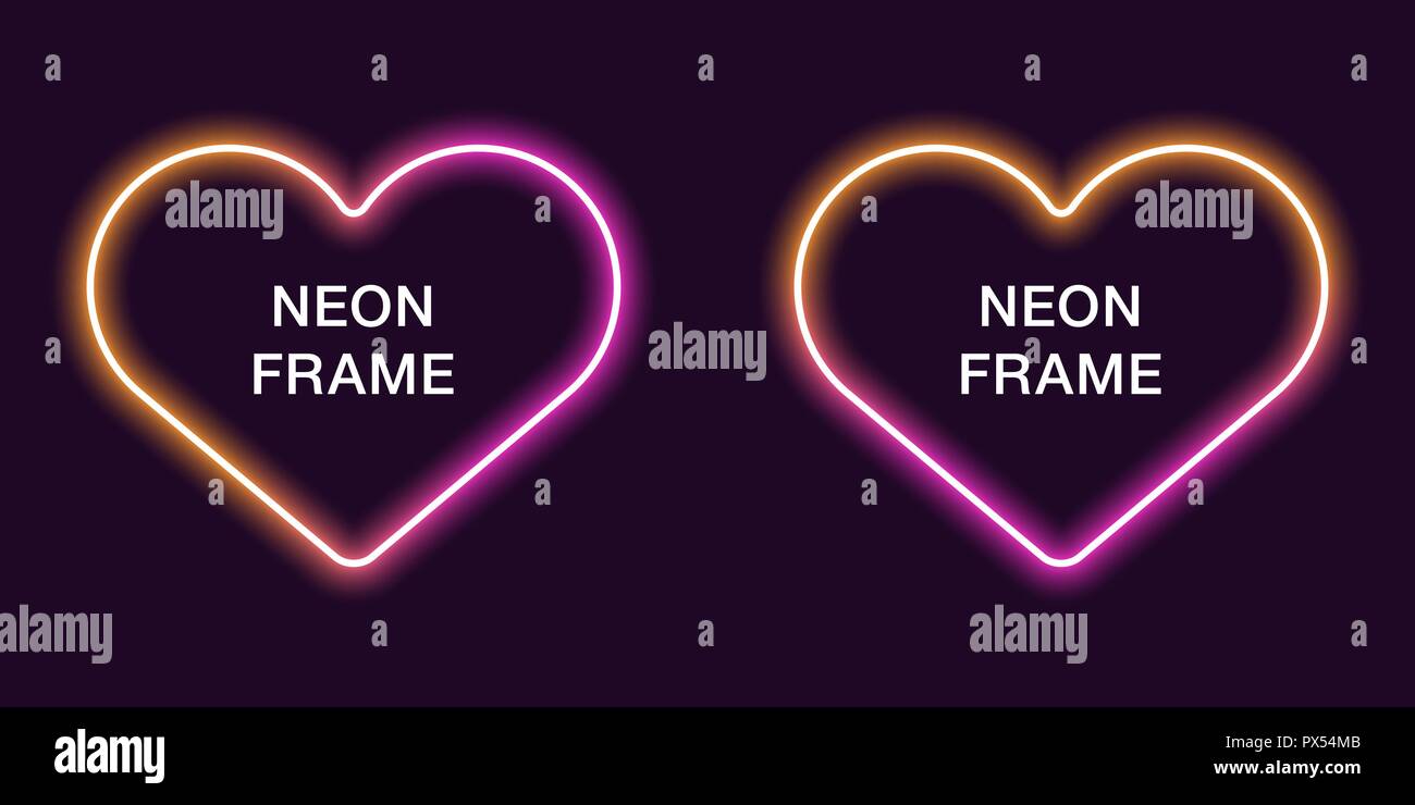 Neon Rahmen in Herzform. Vektor Vorlage von Neon Grenze in orange und rosa Farbe, kreativ glühende Herzen in Umriß. Moderne Hintergrund für die Gestaltung von Stock Vektor