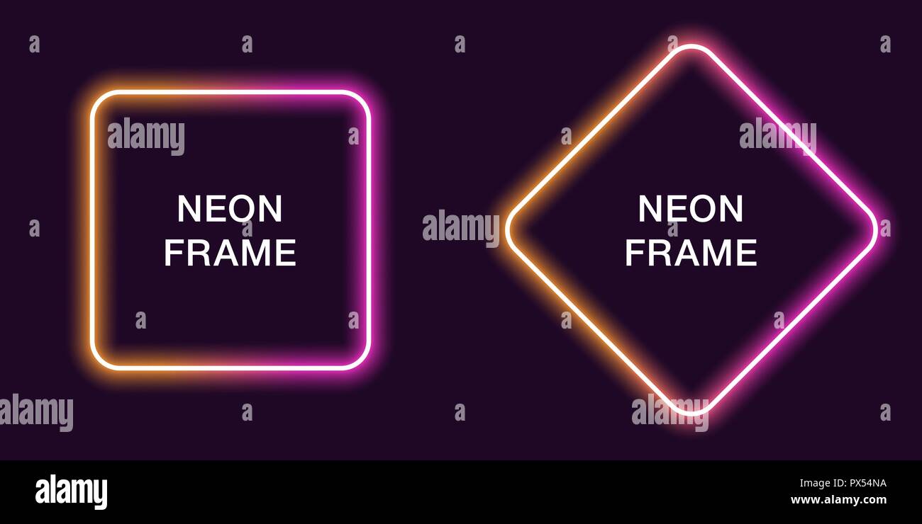Neon Rahmen in quadratische Form. Vektor Vorlage von Neon Grenze in orange und rosa Farbe, kreative leuchtende Quadrat in Grenzen. Moderne Hintergrund für Design Stock Vektor