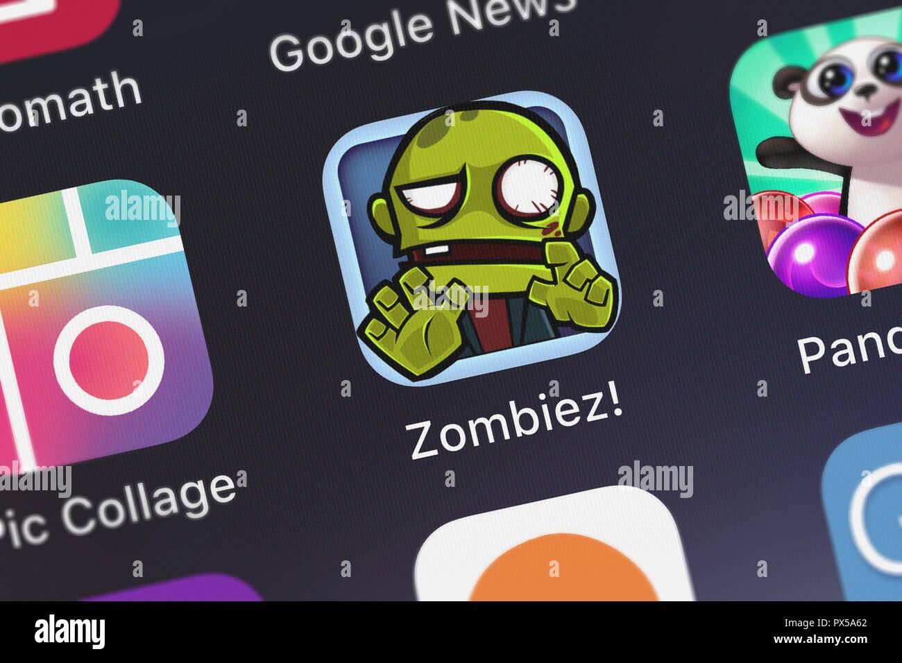 London, Großbritannien, 19. Oktober 2018: Screenshot der mobile App Zombiez von triniti Interaktive begrenzt. Stockfoto