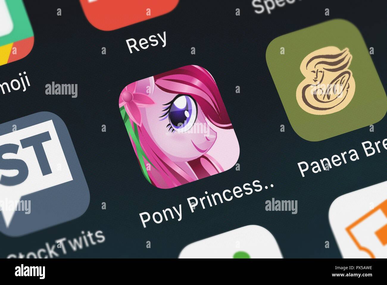 London, Großbritannien, 19. Oktober 2018: Symbol der mobile App Pony Prinzessin Puzzle von Irina Schens auf einem iPhone. Stockfoto