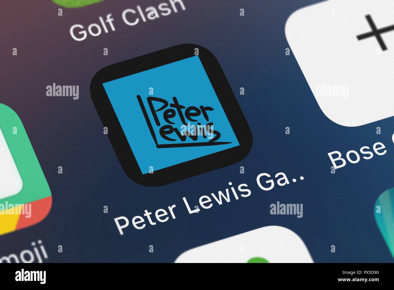 London, Großbritannien, 19. Oktober 2018: Die Peter Lewis Galerie mobile App von MEA Mobile auf dem iPhone Bildschirm. Stockfoto