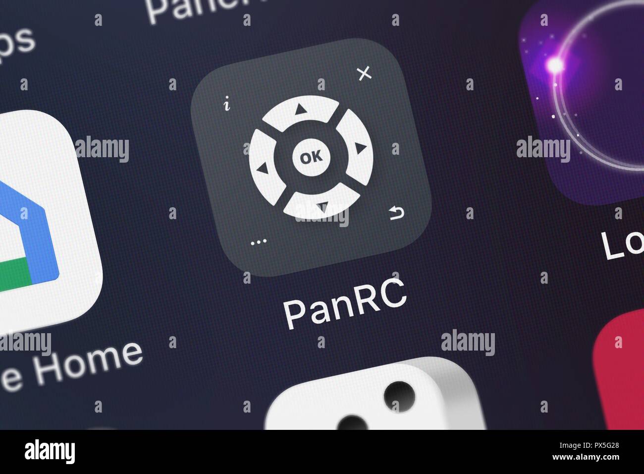 London, Großbritannien, 19. Oktober 2018: Symbol der mobile App PanRC - Panasonic TV-Fernbedienung von Kraftwerk 9 Inc auf einem iPhone. Stockfoto
