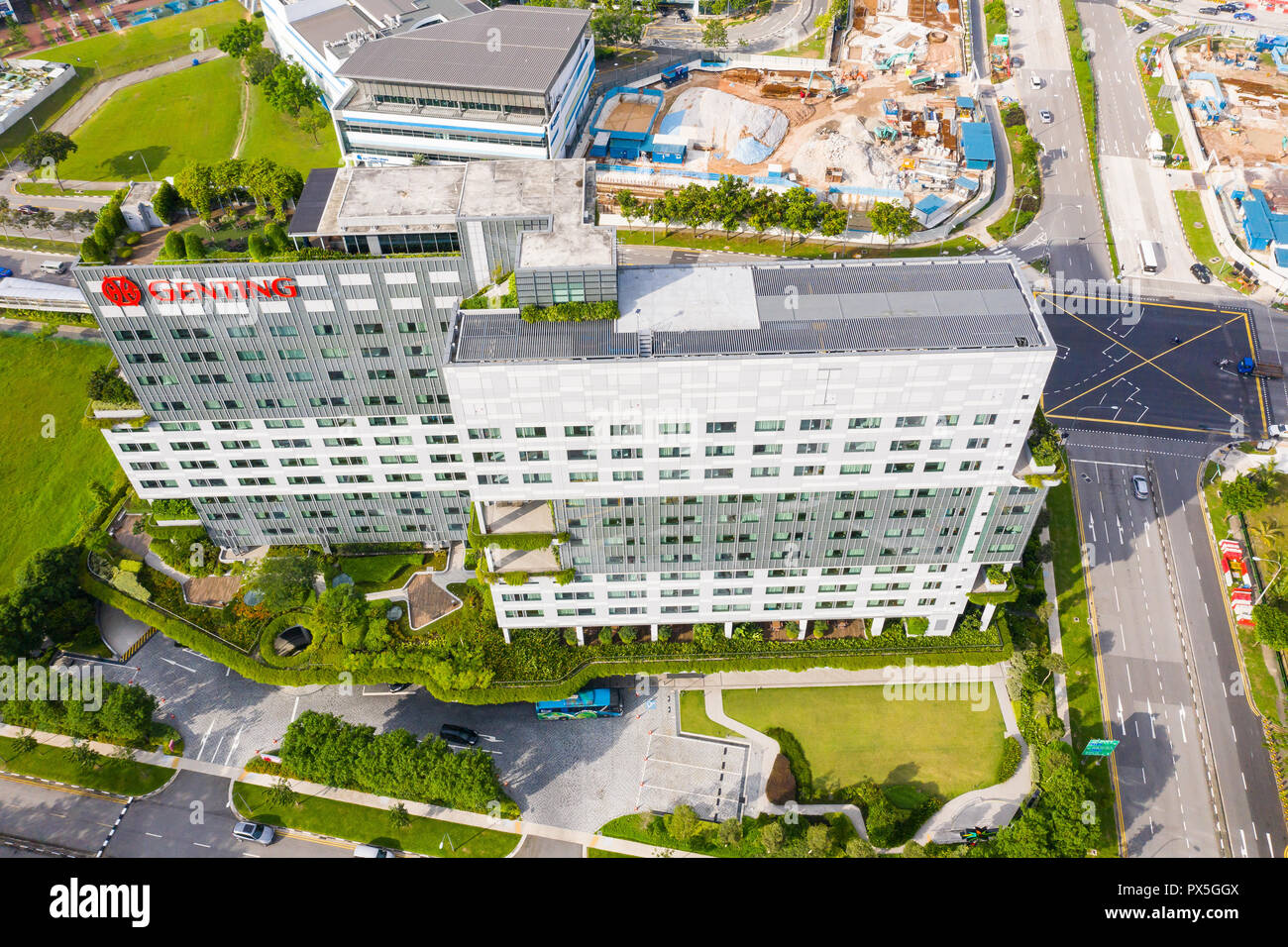 Antenne Architektur Blick auf Genting Hotel jurong im westlichen Teil von Singapur. Stockfoto