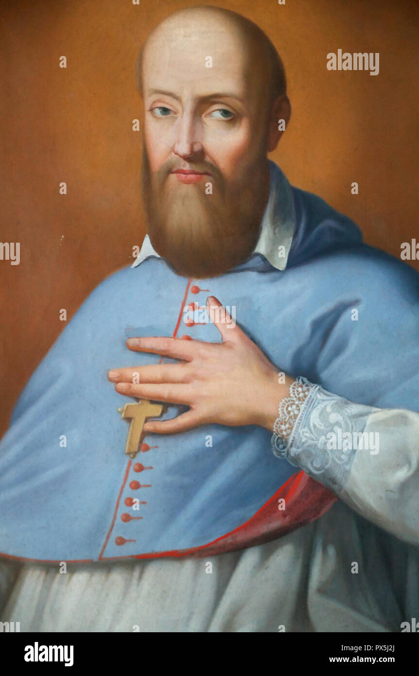 Der hl. Franz von Sales. Malerei. Die Visitation Kloster. Marclaz. Frankreich. Stockfoto