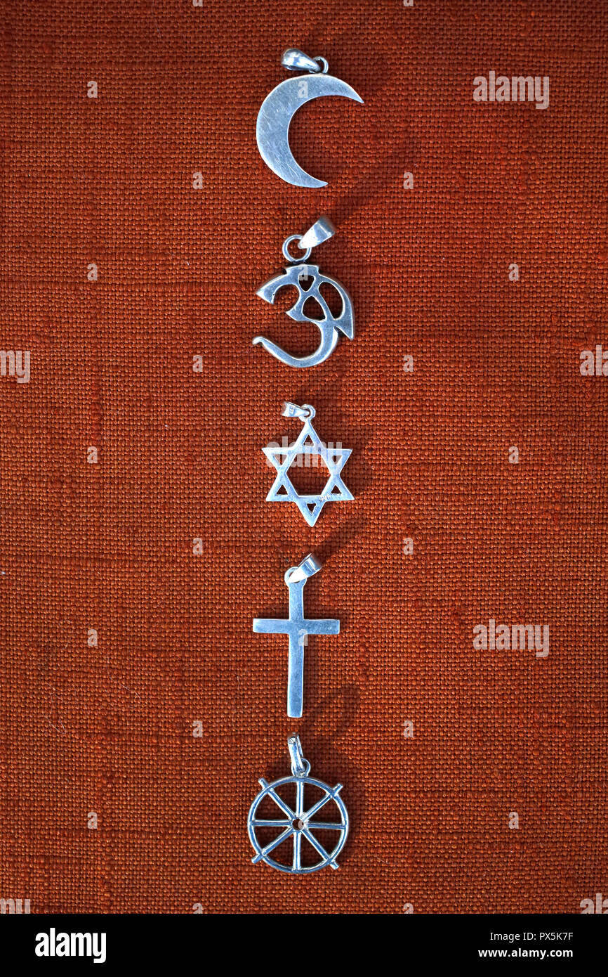 Symbole der 5 Religionen. Frankreich. Stockfoto