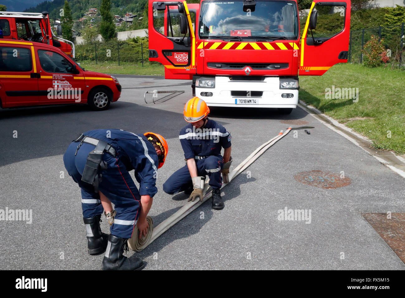 Feuerwehr. Ausbildung. Frankreich. Stockfoto