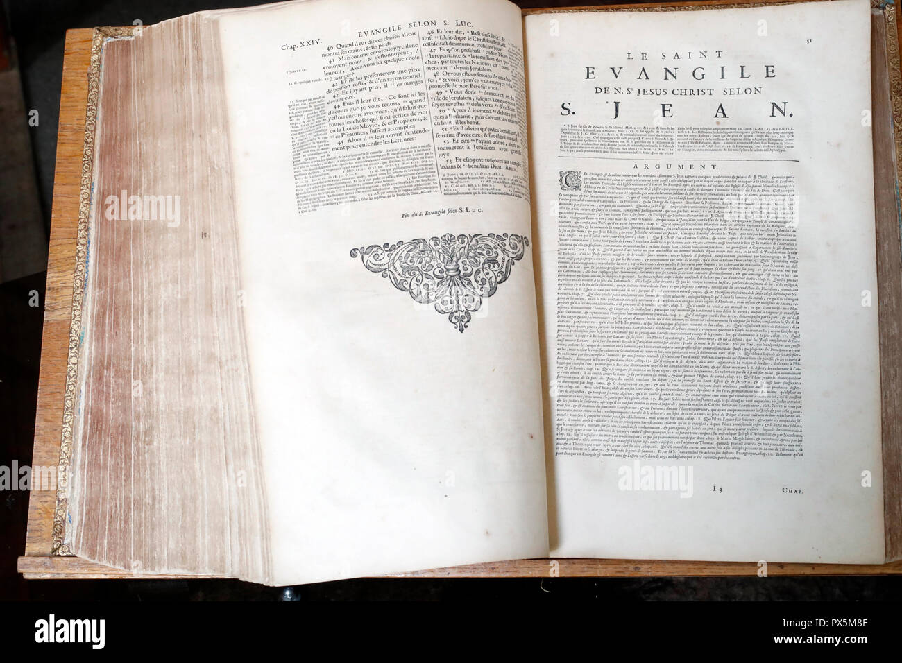 Alte Bibel in französischer Sprache, 1669. Neuen Testament. Evangelium. John. Stockfoto