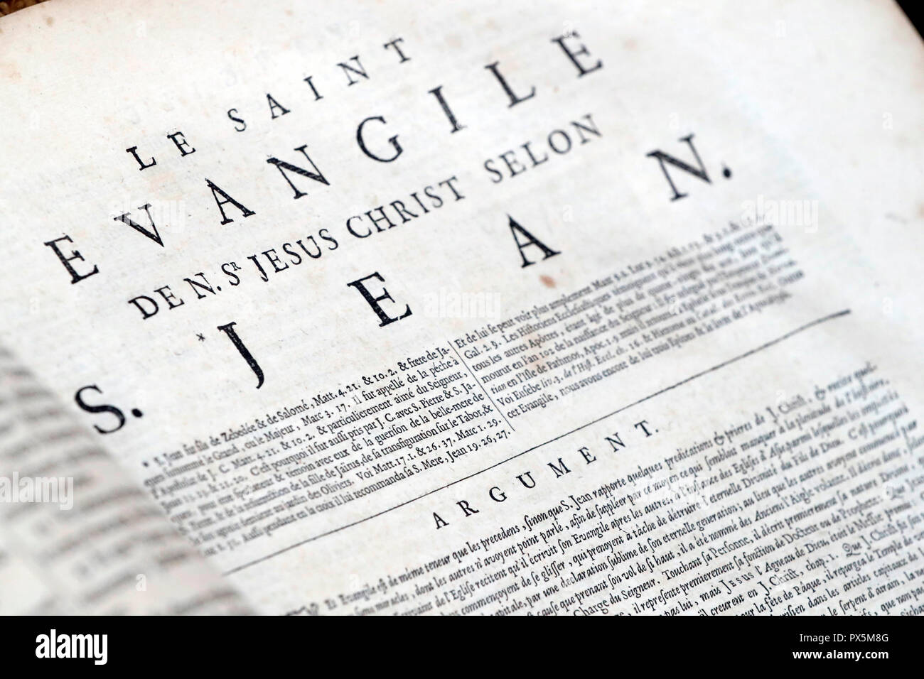 Alte Bibel in französischer Sprache, 1669. Neuen Testament. Evangelium. John. Stockfoto
