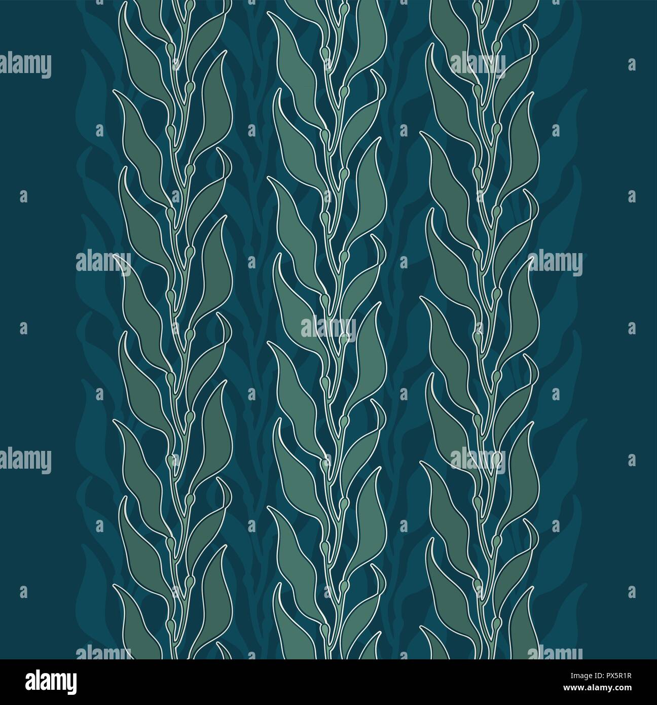 Art-nouveau Kelp Meeresalgen Muster Abbildung im Vintage Style elegant nahtlose Ornament mit Algen Kelp forest Farbe Vektor Stock Vektor