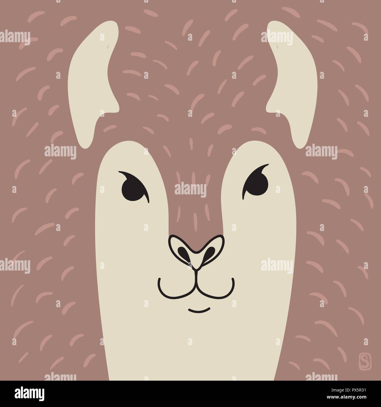 Cute llama cartoon Tier Portrait mit lächelnden Gesicht Kakao braun Tier Kopf Karte mit Kopie Raumzeiger Abbildung Stock Vektor