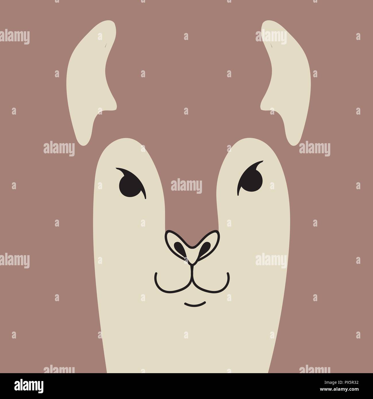 Cute Alpaka cartoon Tier Portrait mit lächelnden Gesicht Kakao braun Tier Kopf Karte mit Kopie Raumzeiger Abbildung Stock Vektor