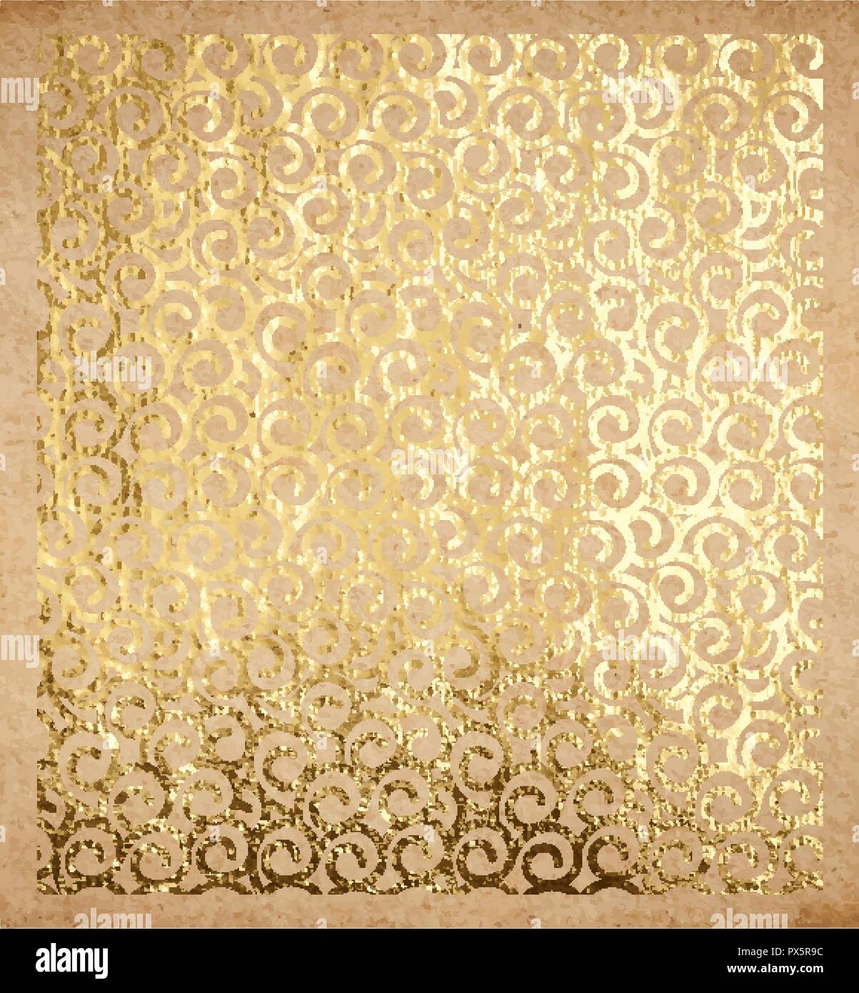 Orientalische Muster der gewellte Spiralen echten goldenen Farbe und metallische Folie dekorativen Hintergrund oder origami Papier vintage alte Textur mit goldener Tinte oder Met Stock Vektor