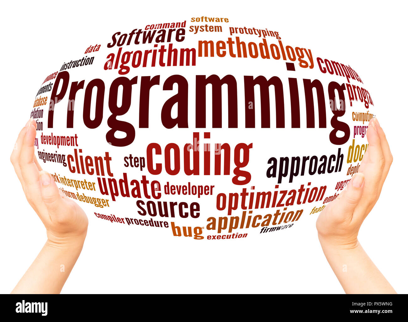 Programmierung word cloud Konzept auf weißem Hintergrund. Stockfoto