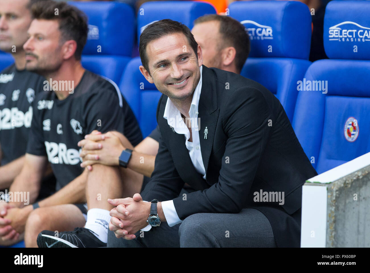 Derby County Manager Frank Lampard während der Sky Bet Championship Match zwischen Reading und Derby County im Madejski Stadium, Reading, England auf Stockfoto