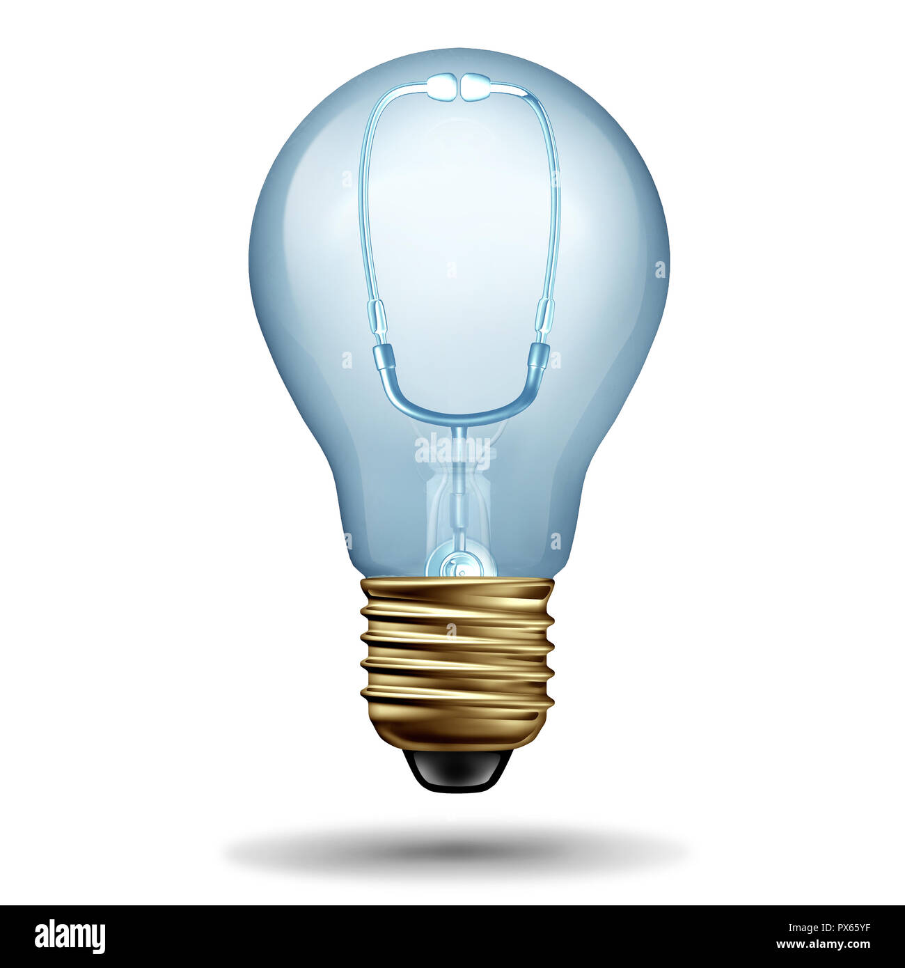 Medizinische Ideen Symbol als Arzt Stethoskop wie eine Glühbirne als Krankenhaus health care Lösung Metapher als 3D-Illustration geprägt. Stockfoto