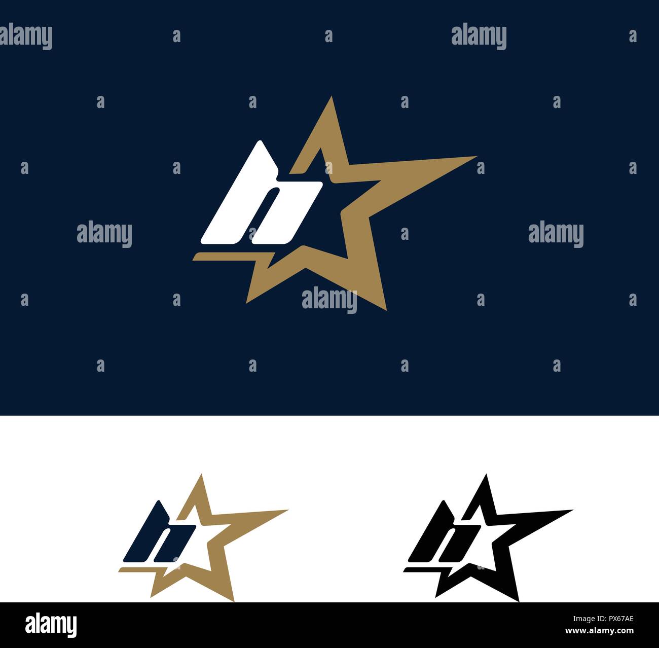 Buchstabe H logo Schablone mit Star design Element. Vector Illustration. Corporate Branding Identität Stock Vektor