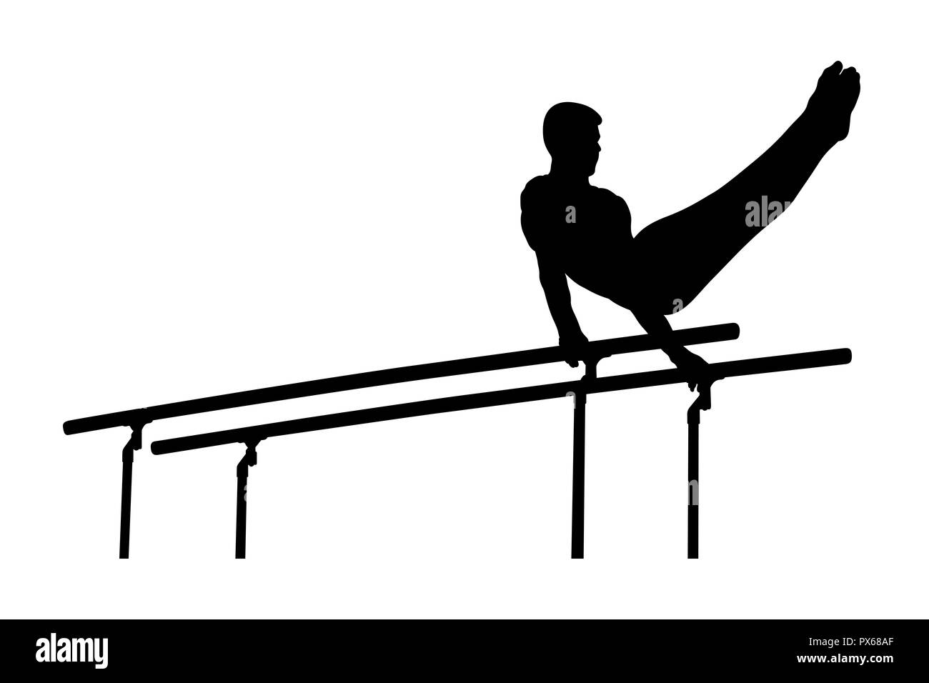 Parallele Stangen männlichen Turnerin in der künstlerischen Gymnastik Stockfoto