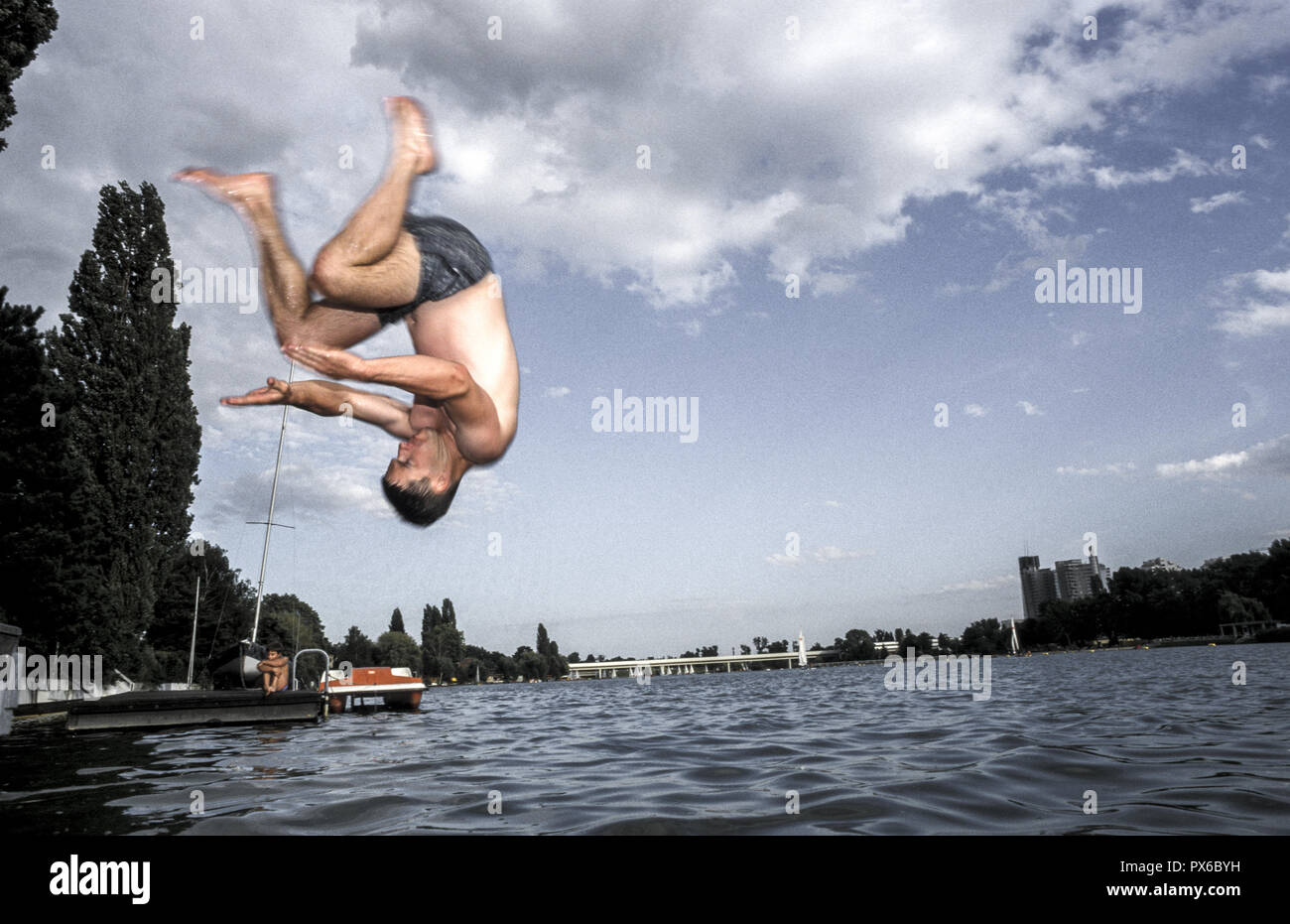 Fluss Alte Donau Wien, Österreich, Wien, 22. Bezirk, Alte Donau Stockfoto