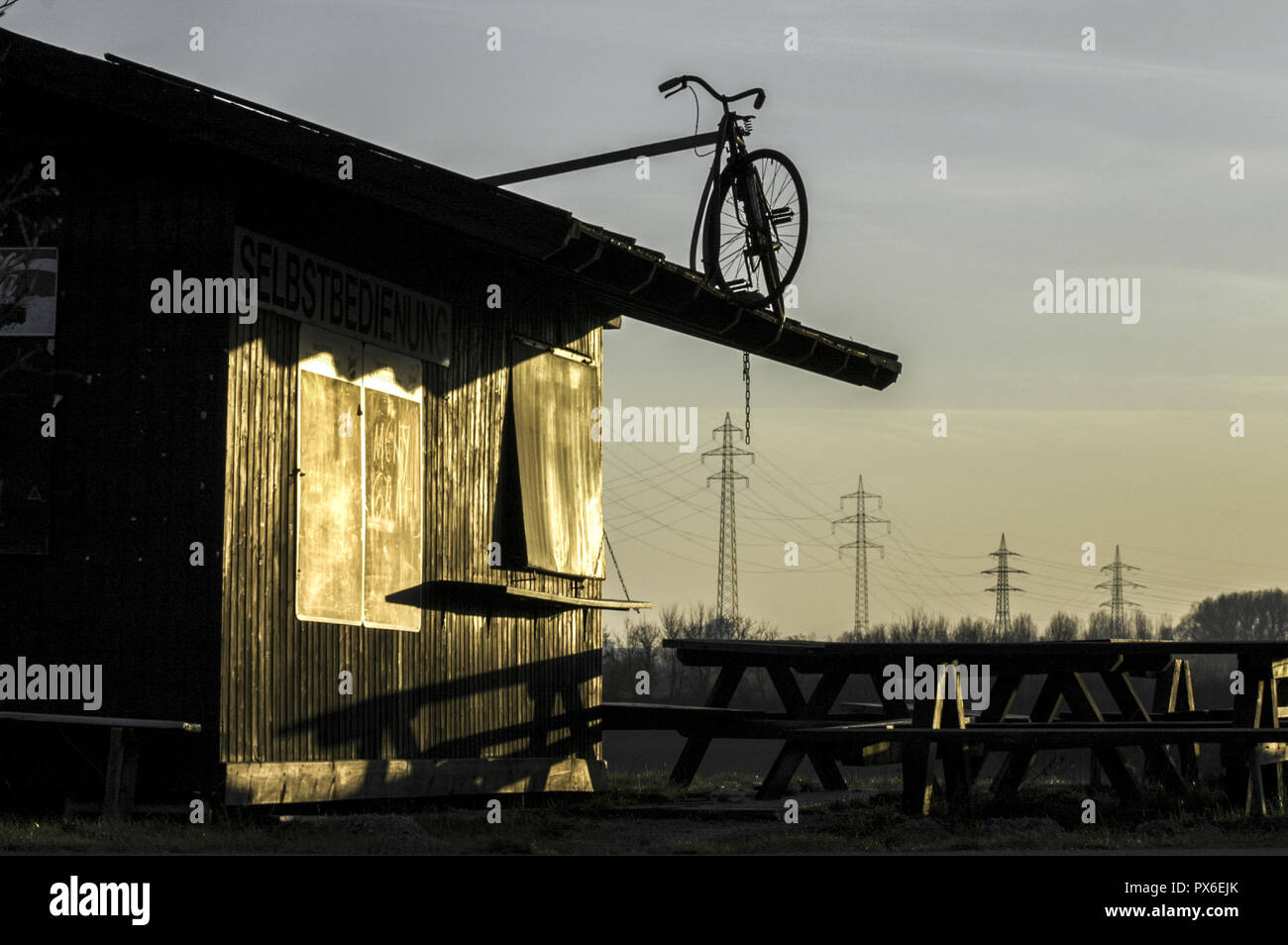 Pause station für Radfahrer, Österreich, Wien, Donauinsel Stockfoto