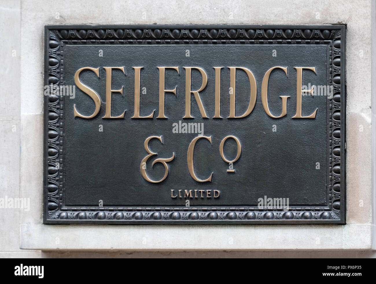 Kaufhaus Selfridges Zeichen, Oxford Street, London, England, Großbritannien Stockfoto