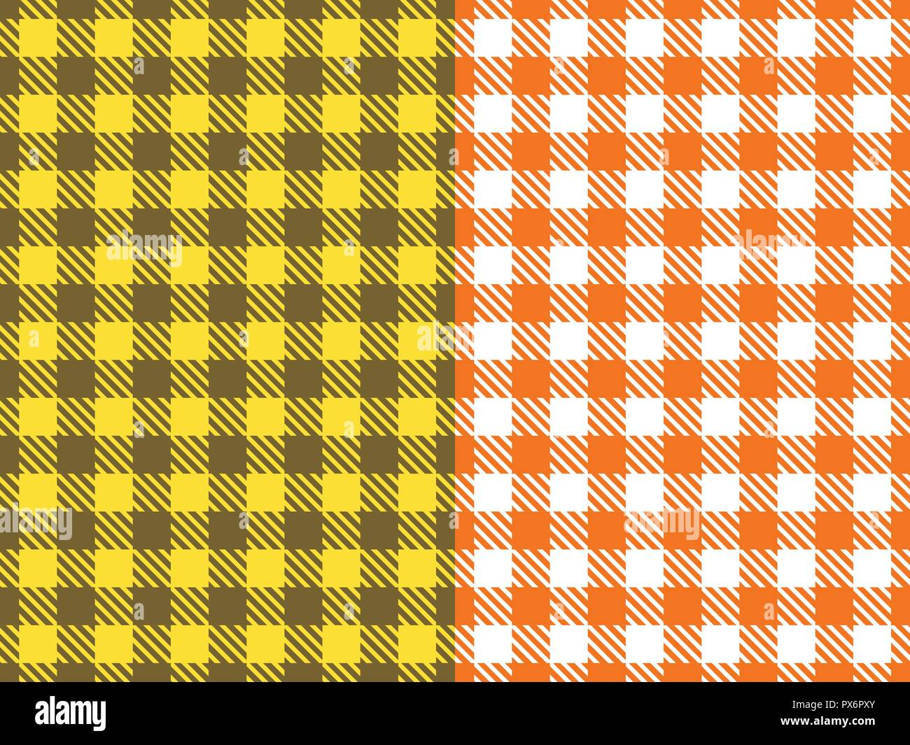 Set Vektor nahtlose Muster. Breite Zellenhintergrund orange und gelb tischdecke in einem Käfig. Abstrakte karierten Hintergrund. Stock Vektor