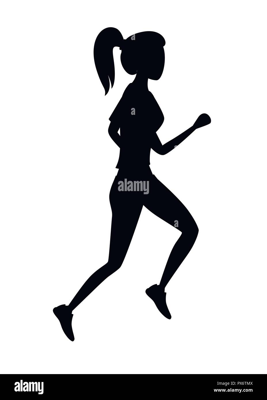 Schwarze Silhouette. Frauen im Sport Laufbekleidung. Kein Gesicht Cartoon Character Design. Flache Vector Illustration auf weißem Hintergrund. Stock Vektor