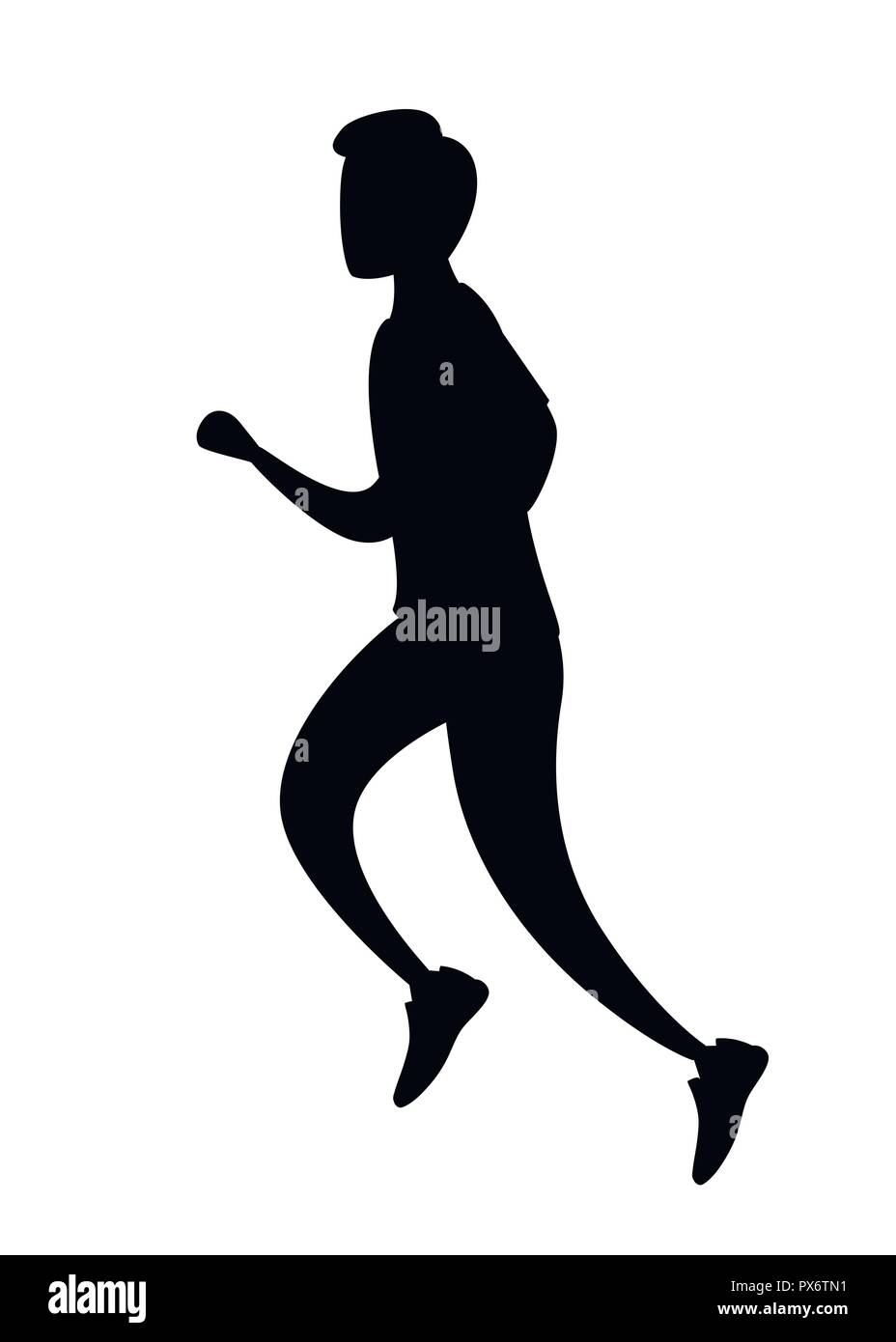 Schwarze Silhouette. Mann im Sport Laufbekleidung. Kein Gesicht Cartoon Character Design. Flache Vector Illustration auf weißem Hintergrund. Stock Vektor
