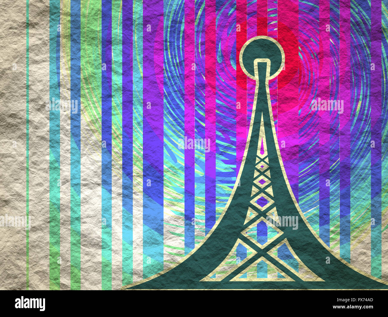 Wi-fi-Symbol auf grunge strukturierte Kulisse. Mobile gadgets Technologie relative Bild. Zerknittertes Papier Oberfläche. Gradienten-farbleiste Code auf Hintergrund Stockfoto