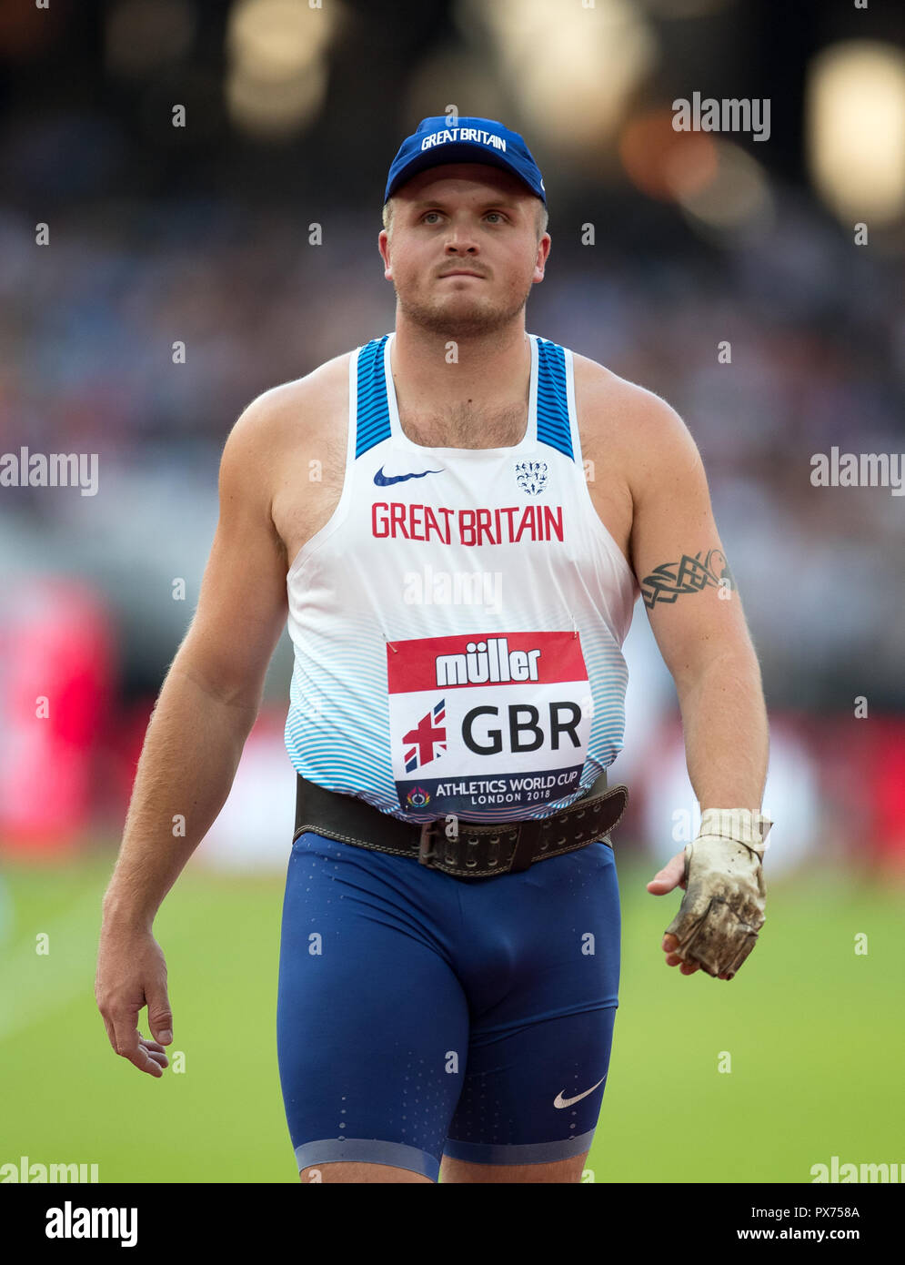 Nick Miller von GBR (Hammer Throw) Während der Leichtathletik WM 2018 bei den Olympischen Park, London, England am 15. Juli 2018. Foto von Andy Rowland. Stockfoto