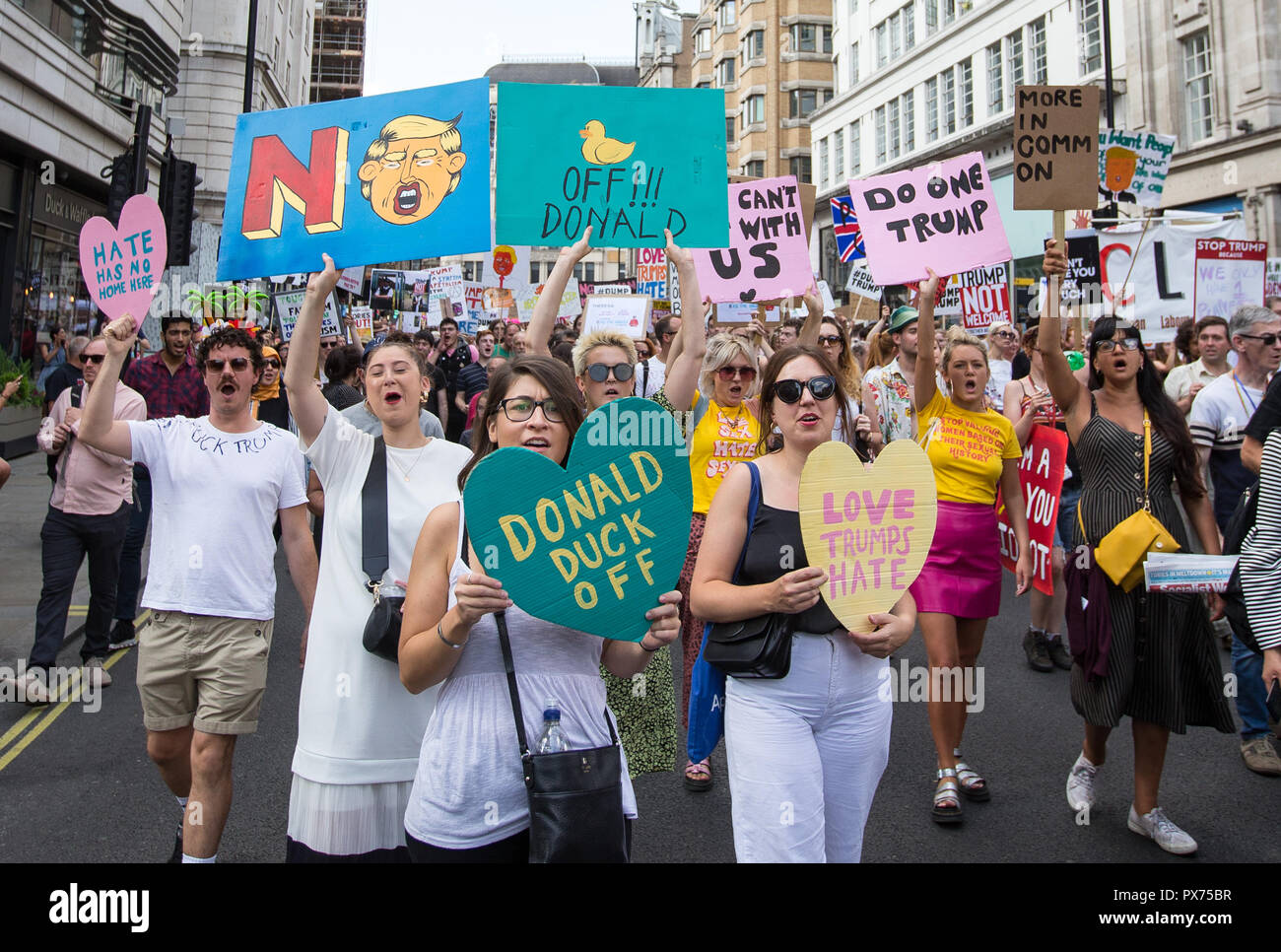 Proteste wie Donald Trump visits UK in London am 13. Juli 2018. Foto von Andy Rowland. Stockfoto